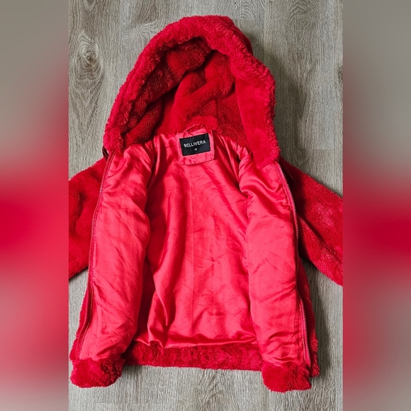 Bellivera Women’s Fuzzy Faux Fur Zip-Up Hoodie Jacket – Size XS, Bright Red - Picture 1 of 10